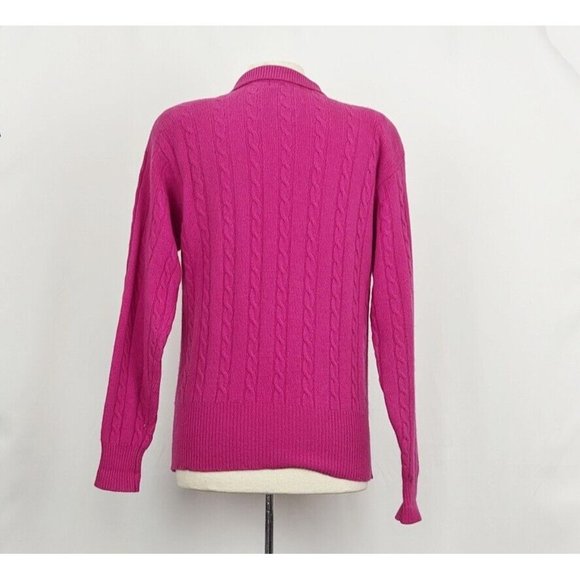 Vintage 90s Sweater Dark Pink Wool Blend Collar Cable Knit Misses Size M - Picture 4 of 6
